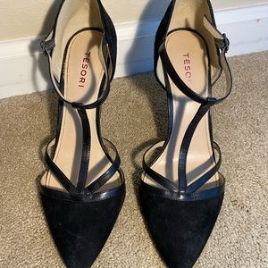 Tesori Black Strappy Heels